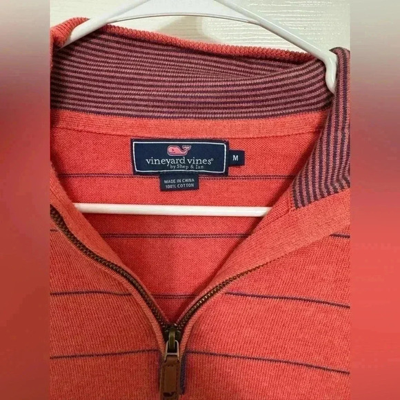 Vineyard Vines Salmon and Blue Striped Quarter Zip Sweater - Size M - Picture 3 of 10